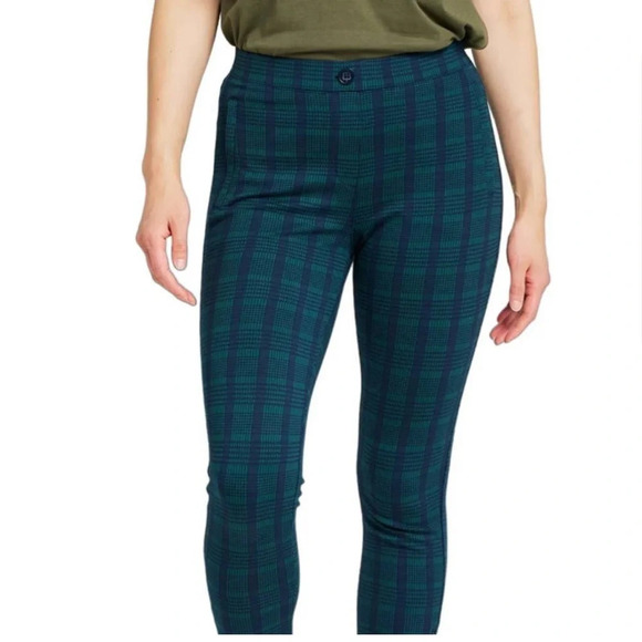 BetaBrand Skinny Leg Pencil Yoga Pants Teal Tartan Sz LP - Picture 2 of 5